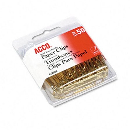 ACCO Acco 72532 Paper Clips  Wire  Jumbo (1-3/4  )  Gold Tone  50/Box 72532